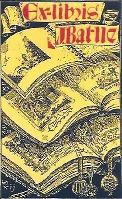 Exlibris #304 varios libros superpuestos con sellos reales Cataleg d’exlibris #7