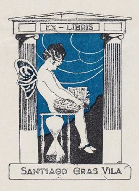 Exlibris de Santiago Gras Vila realizado por Antoni Assens i Barba en 1920
