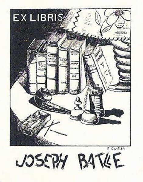 Exlibris de Joseph Batlle realizado por Enric Gavilán Bareche en 1944