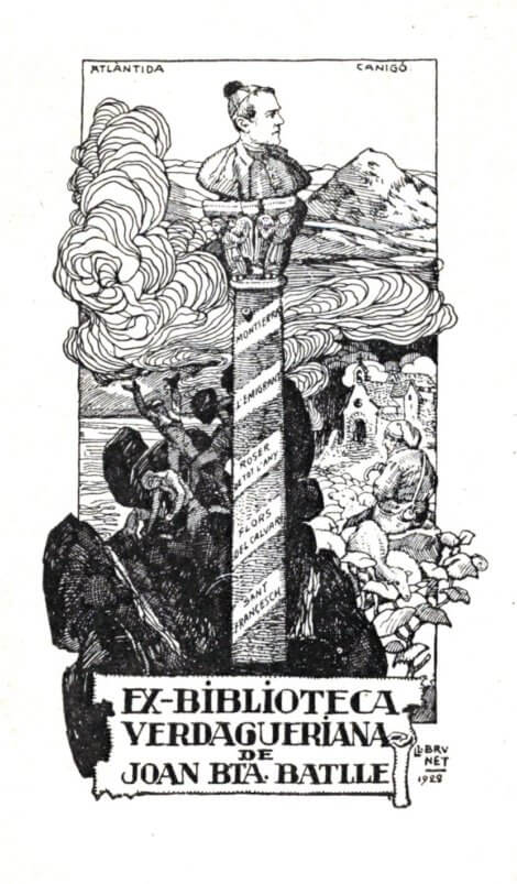 Exlibris de Joan Bta. Batlle realizado por Llorenç Brunet i Forroll en 1928