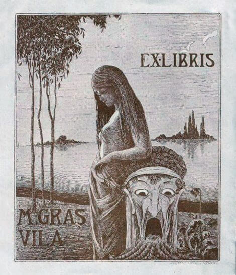 Exlibris de M. Gras Vila realizado por Joaquim Julibert i Gual en 1919