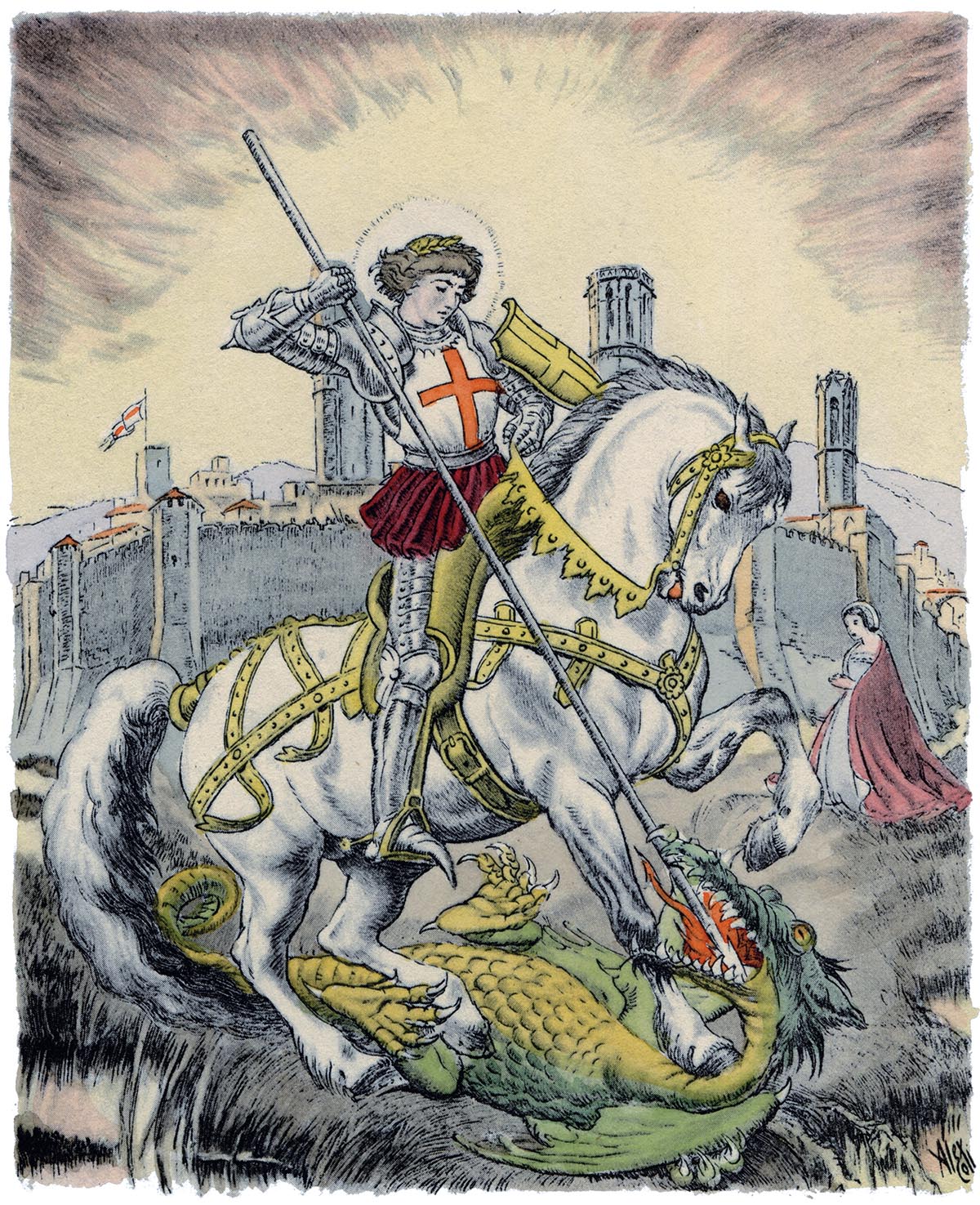 Sant Jordi sometiendo a dragón
